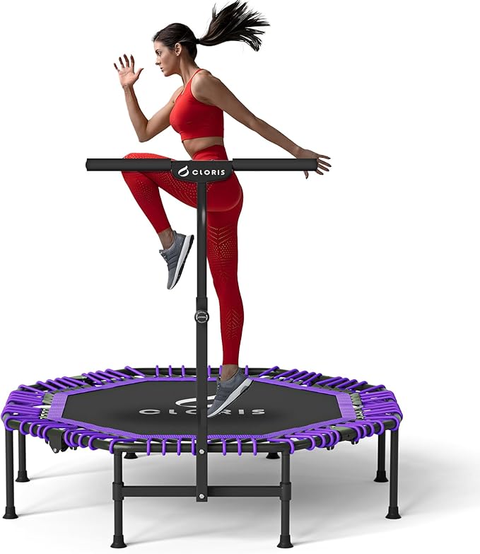 CLORIS 38in/48in Folding Trampoline - Max Load 220lbs / 450lbs Mini Trampoline Rebounder Trampoline for Adults with Adjustable Foam Handle, with safty Padded Cover Best Gift for Kids/Adult-CubbioJoy