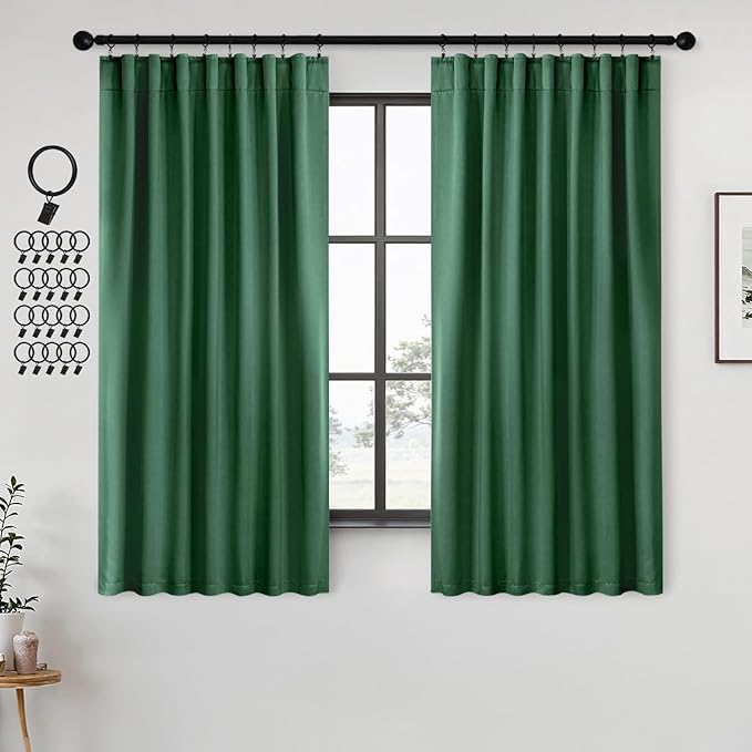 ANRODUO Back Tab Blackout Curtains for Bedroom Living Room, Rod Pocket Pinch Pleated Thermal Insulated Room Darkening Curtains 63 Inches Long 2 Panels, Hunter Green, 42 x 63 Inch-CubbioJoy