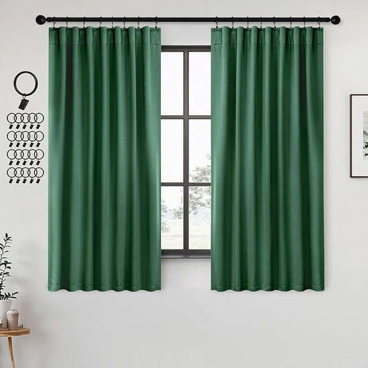 ANRODUO Back Tab Blackout Curtains for Bedroom Living Room, Rod Pocket Pinch Pleated Thermal Insulated Room Darkening Curtains 63 Inches Long 2 Panels, Hunter Green, 42 x 63 Inch-CubbioJoy