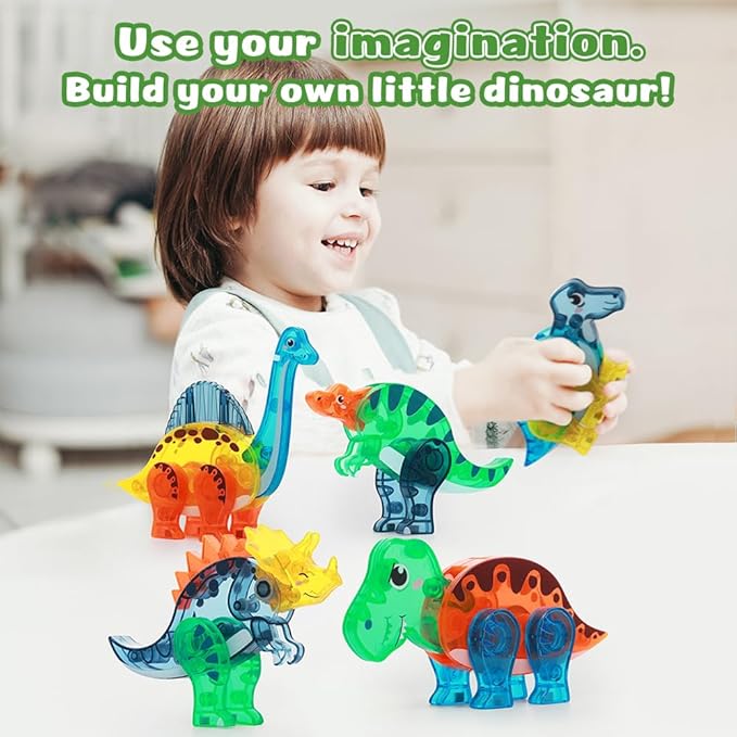 Dinosaur Magnetic Tiles,Animals Magnet Building Blocks Toys Dino World,3D STEM Educational Magnet Tiles for Boys Girls Kids Age 3 4 5 6 7 8-CubbioJoy