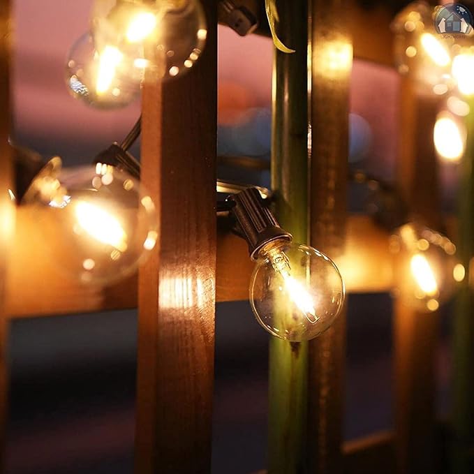 25Ft LED Outdoor String Lights Waterproof, Commercial Grade Patio String Lights with 27 G40 Warm White Bulbs, Hanging Outdoor Light for Backyard Wedding Garden Party Christmas Decorations-Black-CubbioJoy