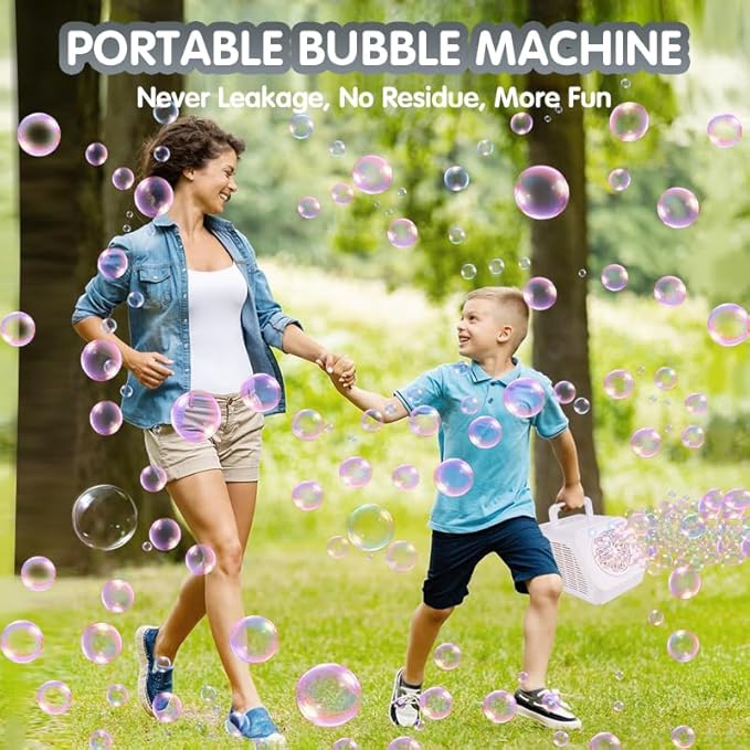 Automatic Rotating Bubble Machine 12 Holes Bubble Blower Plugin or Battery Operated Portable Bubble Maker 20000+ Big Bubbles Per Minute Bubbles for Outdoor Wedding Birthday Easter Party-CubbioJoy