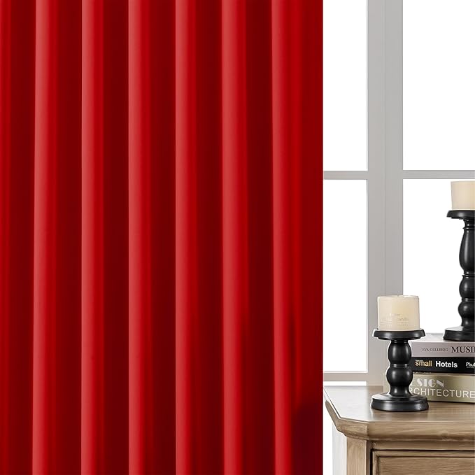 Joydeco 90 Inch Blackout Curtains for Bedroom, Thermal Insulated Black Out Curtains, Room Darkening Drapes for Living Room Window Rod Pocket Back Tab (W52 x L90 Inch, Red)-CubbioJoy