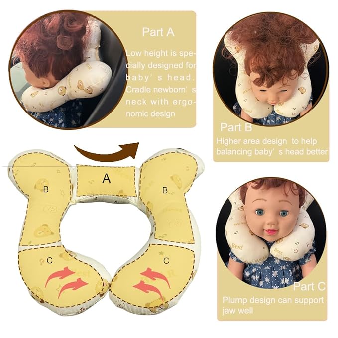 Baby Head Rest Pillow for Stroller Cartoon Neck Chin Support Pillows for Infants Toddler Neck Protection Cushion for Travelling, Music Bear-CubbioJoy