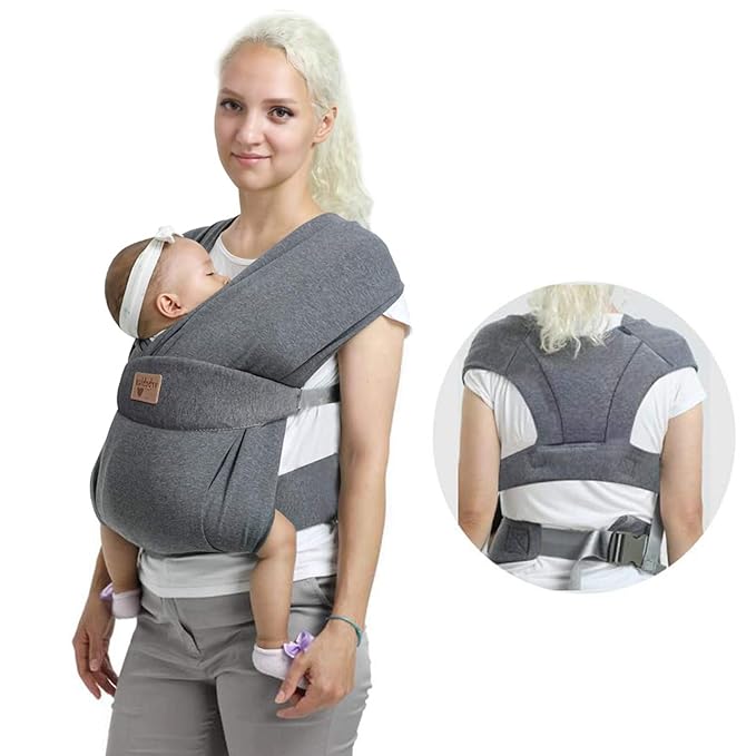 Baby Wraps Carrier Sling, Baby Carrier for Newborns and Toddlers,Skin-Friendly and Soft Front Baby Carrier Wrap Perfect Baby Gifts (Grey, Cotton)-CubbioJoy