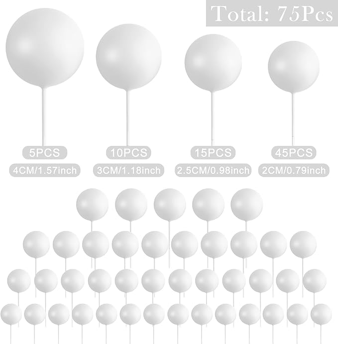 75 Pieces White Cake Balls Topper Decorations Foam Cupcake Topper Mini Balloon Cake Topper Picks for Cake Deco Birthday Party Wedding-CubbioJoy