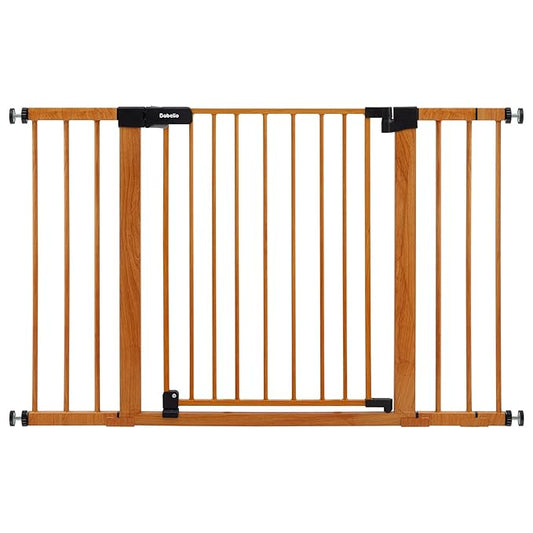 BABELIO 29-48" Metal Baby Gate with Brown Wood Pattern, Auto Close Dog Gate for The House, Stairs and Doorways, Pressure Mounted Pet Gate with Door, Safety Gate for Child and Pets-CubbioJoy
