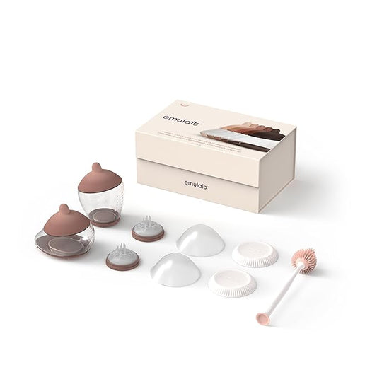 Baby Bottle Starter Kit Includes 2 Bottles 2 Nipples 2 Caps 2 Lids 2 Responsive Flow Valves, Cleaning Brush - Medium - Shape 2-RFV-CubbioJoy