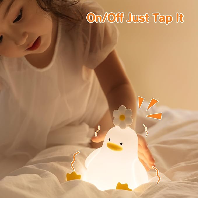 Cute Duck Night Light for Baby, Kids, Toddler, Ambient Nursery Nightlight, Soothing Lamp 3 Level Dimmable, Sleeping Accompanion for Bedroom Bedside, Rechargeable Battery, 30 Min Timer Off-CubbioJoy