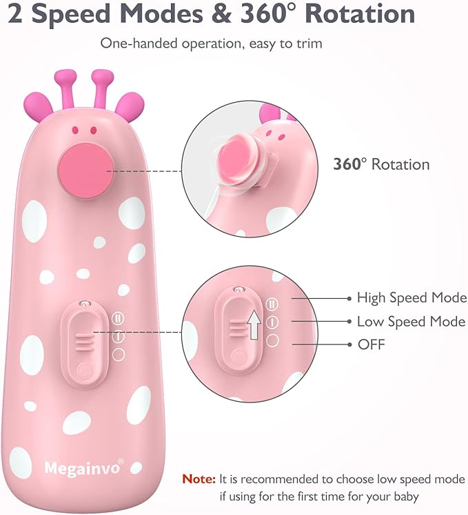 Baby Nail Trimmer Electric Baby Nail File Safe Baby Nail Clippers with Light 10 Grinding Heads Queit Baby Nail Polish Grooming Kit for Newborn Infant Toddler Toes Fingernails Care, Pink-CubbioJoy