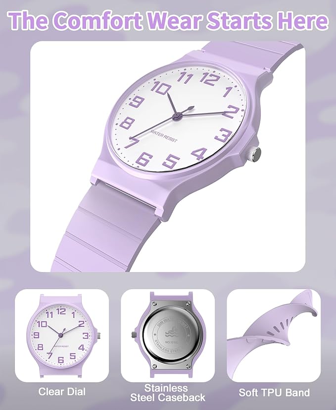 Kids Analog Watch Boys Girls, 30M Waterproof, Sports Watch for Boys, Easy to Read Children's Thin Dial Wrist Watches with Soft Band, for Ages 5-15 Kids Great Birthday Gifts Christmas Day-CubbioJoy