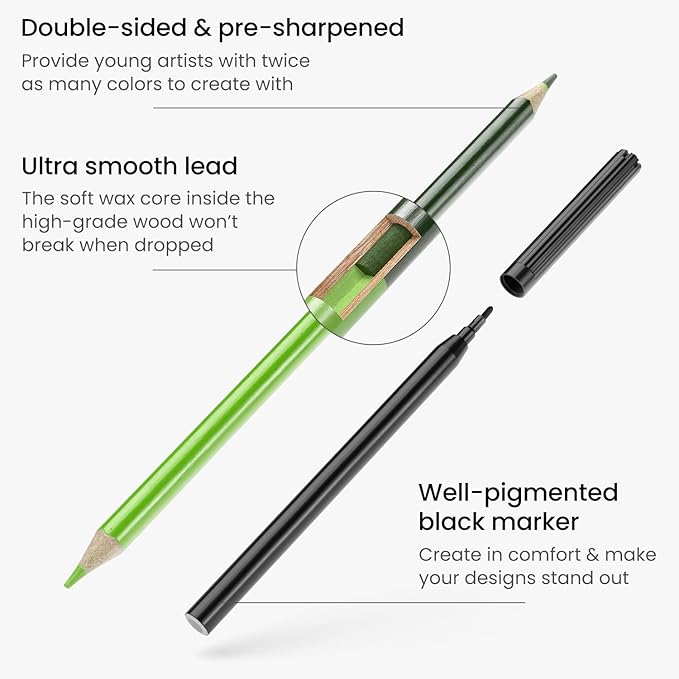 ARTEZA Kids Coloring Book and Colored Pencils Set, Transportation Illustrations, 50 Double-Sided Sheets, 100lb Paper-CubbioJoy