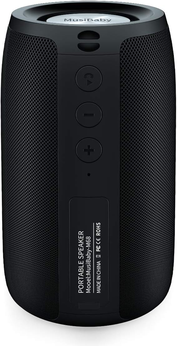 Bluetooth Speaker,MusiBaby M68 Small Portable Speaker:Speaker with BT5.3,Waterproof,Wireless,Bass,HD Sound,24H Playtime for Outdoor，Beach,Party,Stocking Stuffers,White Elephant Gifts(Blk)-CubbioJoy