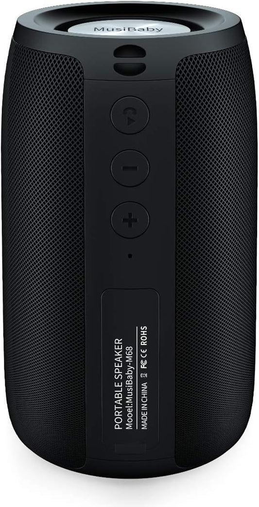 Bluetooth Speaker,MusiBaby M68 Small Portable Speaker:Speaker with BT5.3,Waterproof,Wireless,Bass,HD Sound,24H Playtime for Outdoor，Beach,Party,Stocking Stuffers,White Elephant Gifts(Blk)-CubbioJoy