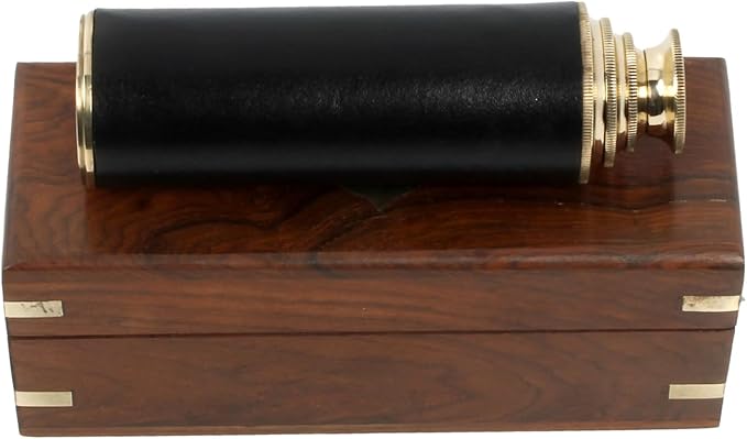 9" Pirate Telescope Handheld Brass Telescope Nautical Spyglass Monucular with Wooden Box-CubbioJoy