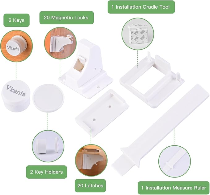 20 Pack Vkania Magnetic Cabinet Locks Baby Proofing - Baby Safety Latches for Drawers and Cabinets -Easy Installation No Drilling-CubbioJoy