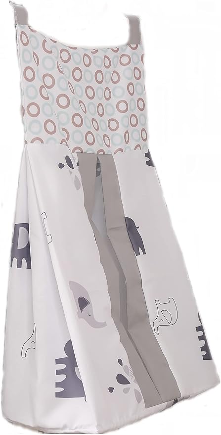 6 PCs Grey White Elephant Nursery Crib Bedding Set Quilt, Fitted Sheet, Skirt, Window Valance, Blanket, Diaper Organizer Baby Boy Elephant Theme Cot Bedding Set-CubbioJoy