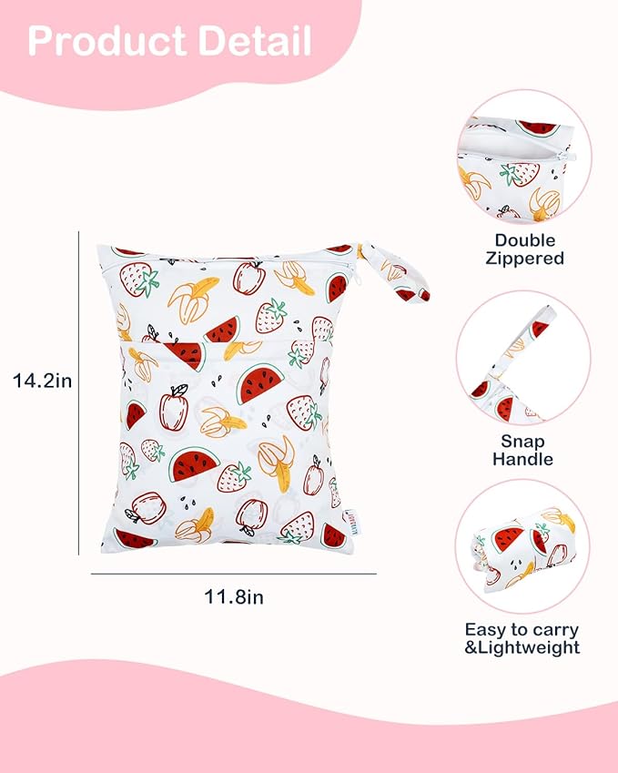 ALVABABY 3 Cloth Diaper Wet Dry Bags Waterproof Reusable with Two Zippered Pockets Travel Beach Pool Daycare Soiled Baby Items Yoga Gym Bag for Swimsuits or Wet Clothes Small Medium Large 3L-ZM27-CubbioJoy