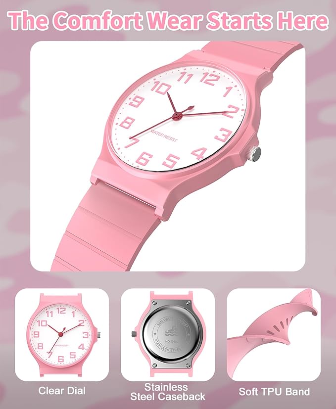 Kids Analog Watch Boys Girls, 30M Waterproof, Sports Watch for Boys, Easy to Read Children's Thin Dial Wrist Watches with Soft Band, for Ages 5-15 Kids Great Birthday Gifts Christmas Day-CubbioJoy