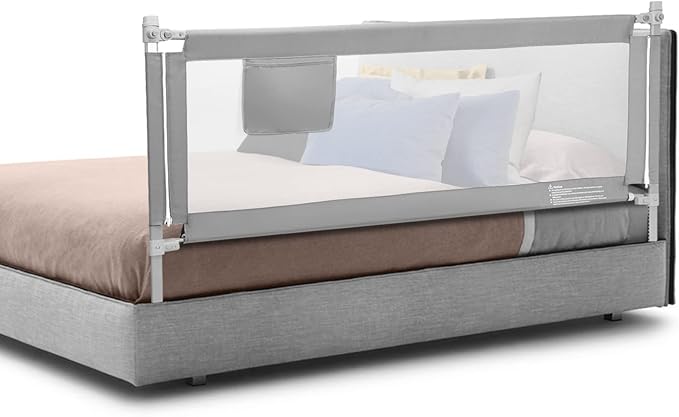 BABY JOY Bed Rail for Toddlers, 77'' Extra Long, Height Adjustable & Foldable Baby Bed Rail Guard w/Storage Pocket & Double Safety Child Lock for Kids Twin Double Full Size Queen King Mattress (Gray)-CubbioJoy