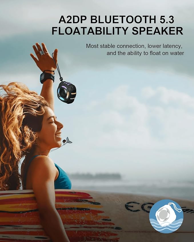 comiso Waterproof Speaker with Robust Bass, Shower Speaker with Dynamic Light, TWS Mode, Loud HD Sound, IP67 Waterproof, 2000mAh, Portable Wireless Speakers for Home, Outdoor/Kayak, Gift for Unisex.-CubbioJoy