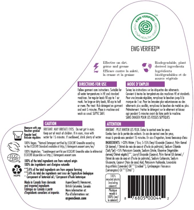 AspenClean Natural Laundry Detergent Lavender & Lemongrass - 100% Natural, Organic, HE Liquid Laundry Detergent - Vegan, Cruelty-Free, Biodegradable - Safe for Babies, Pets & Kids - EWG Certified (2-CubbioJoy