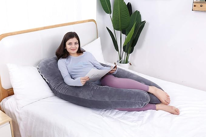 AS AWESLING Pregnancy Pillow, U Shaped Full Body Pillow, Nursing, Support and Maternity Pillow for Pregnant Women with Removable Velvet Cover (Grey)-CubbioJoy