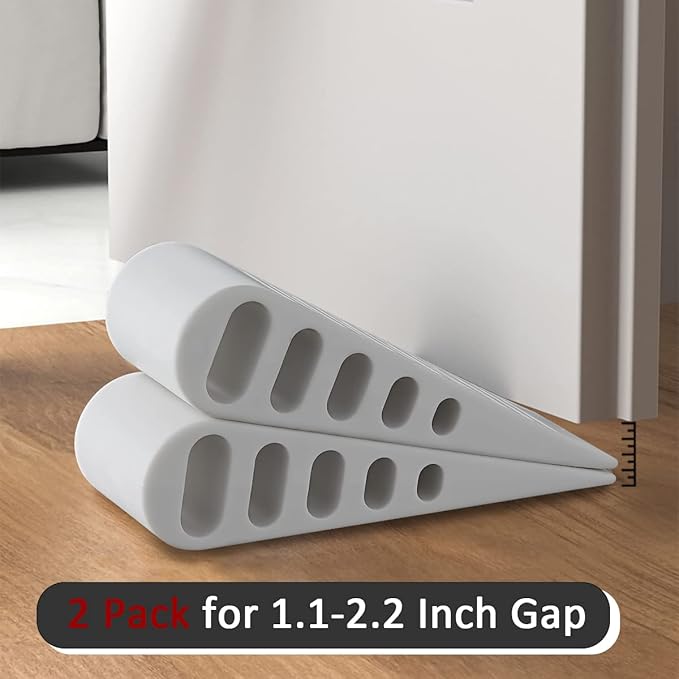 JQK Rubber Door Stopper Wedge, White 2 Pack Soft TPR Premium Door Stops for Bottom of Heavy Duty Door on Tile, Concrete, Carpet, Wooden Floor, DSB61-WH-P2-CubbioJoy