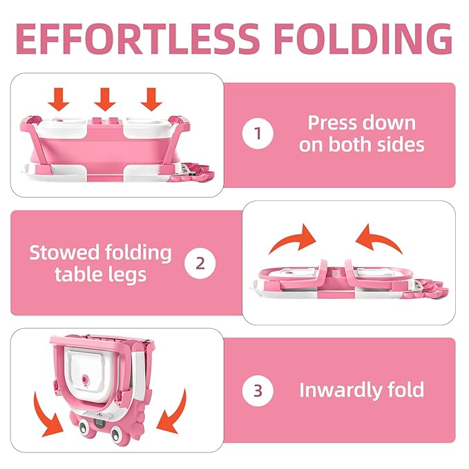 Collapsible Baby Bathtub for Newborns to Toddler with Real-time Temp Monitor & Floating Cushion,Portable Travel Tub for 0-36 Month, Foldable Baby Bath Tub for Infants Girl (Pink)-CubbioJoy