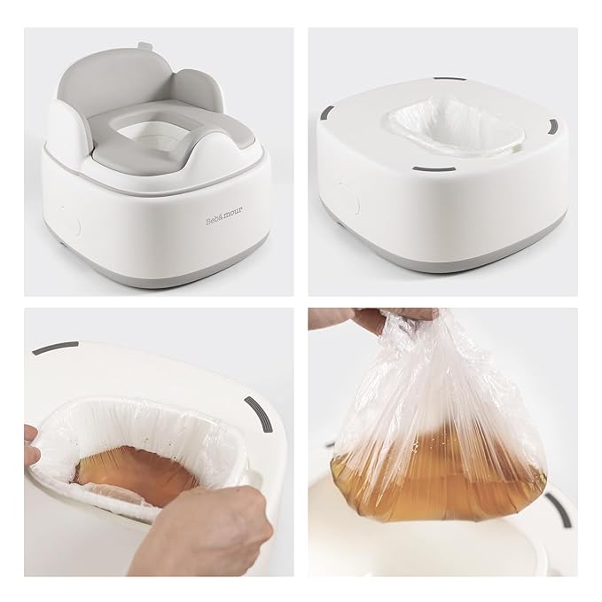 Bebamour Potty Training Toilet 3 in 1 Multi-Functional Potty Seat Detachable Baby Potty Step Stool Anti-Slip Stable Potty Training Toilet with 100 Pack Trash Bags for Baby Toddler Kids(Coffee)-CubbioJoy