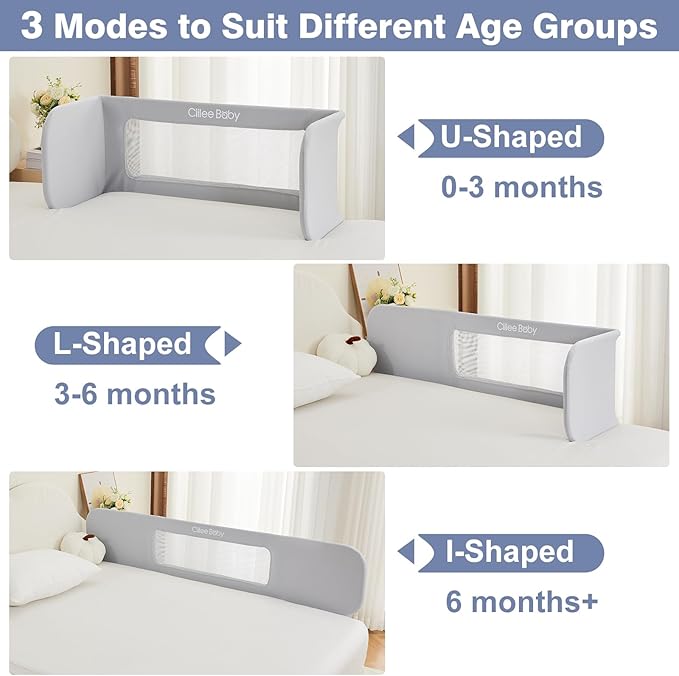 Ciilee Baby Bed Rail for Toddlers Extra Large 72.83" L Kids Rails Guard for Twin, Full, Queen, King Bed Adjustable Children Side Railing Safety Bedrail Foldable Barandas para Camas de Niños (Grey-CubbioJoy