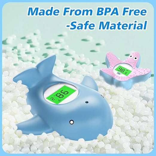 Baby Bath Thermometer, Infant Digital Water Thermometer Safety with 3 Color Backlit and Temperature Warning, Room Thermometers Floating Toy for Infant, Toddler, Bathtub, Swimming Pool (Light Blue)-CubbioJoy