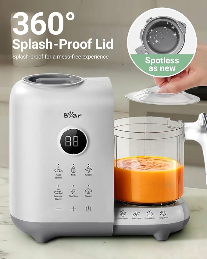 Bear Baby Food Maker with Two Layer Steam Baskets, Multifunction Baby Food Processor Steamer Puree Blender, Baby Food Mill with Bottle Warming Sterili-zing Auto Cleaning Function, BPA-Free, White-CubbioJoy