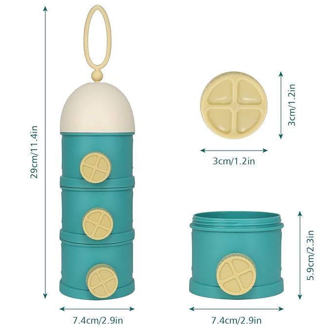 Accmor Formula Dispenser On The Go, 3 Layers Stackable Formula Container to Go, Non-Spill Portable Milk Powder Baby & Kids Snack Containerr, Green-CubbioJoy