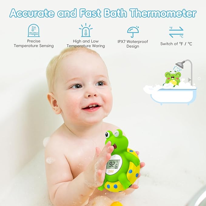 b&h Baby Bath Thermometer Frog - Easy to Read Display | BPA-Free| Fahrenheit or Celsius | Digital Water Temperature Thermometer for Newborns & Infants, Safe Floating Bath Toy-CubbioJoy