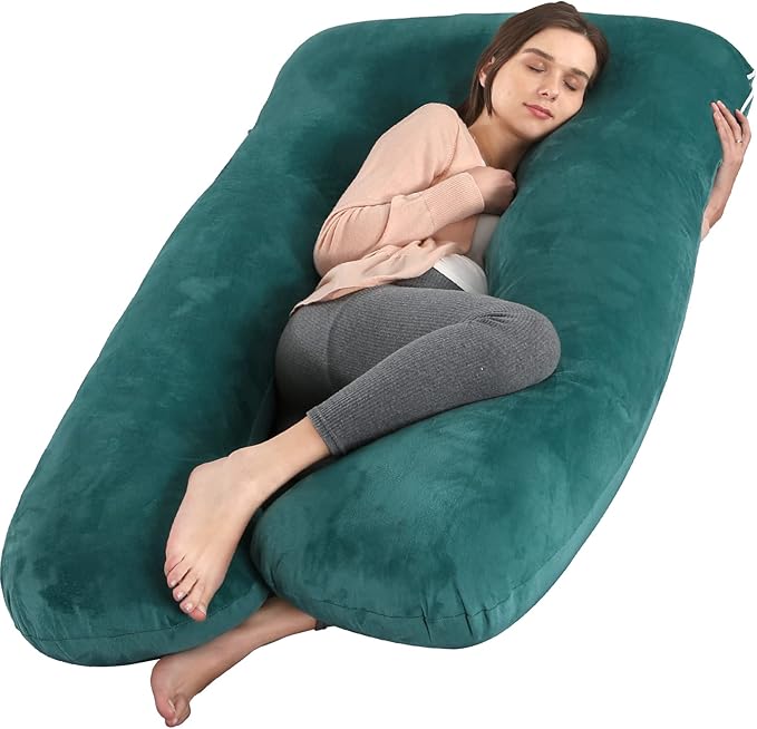 Amagoing 55 inches Pregnancy Pillows for Sleeping, U Shaped Maternity Full Body Pillow for Pregnant Women with Hip, Leg, Back, Belly Support, Removable Washable Velvet Cover (Teal Green)-CubbioJoy