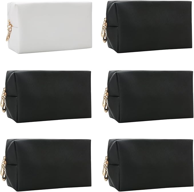 Bridesmaid Proposal Gifts Letter Cosmetic makeup bag bulk for Wedding Party Favors Bachelorette party decorations Toiletry Organizer Bag Makeup Case Gift (6, White&Black)-CubbioJoy