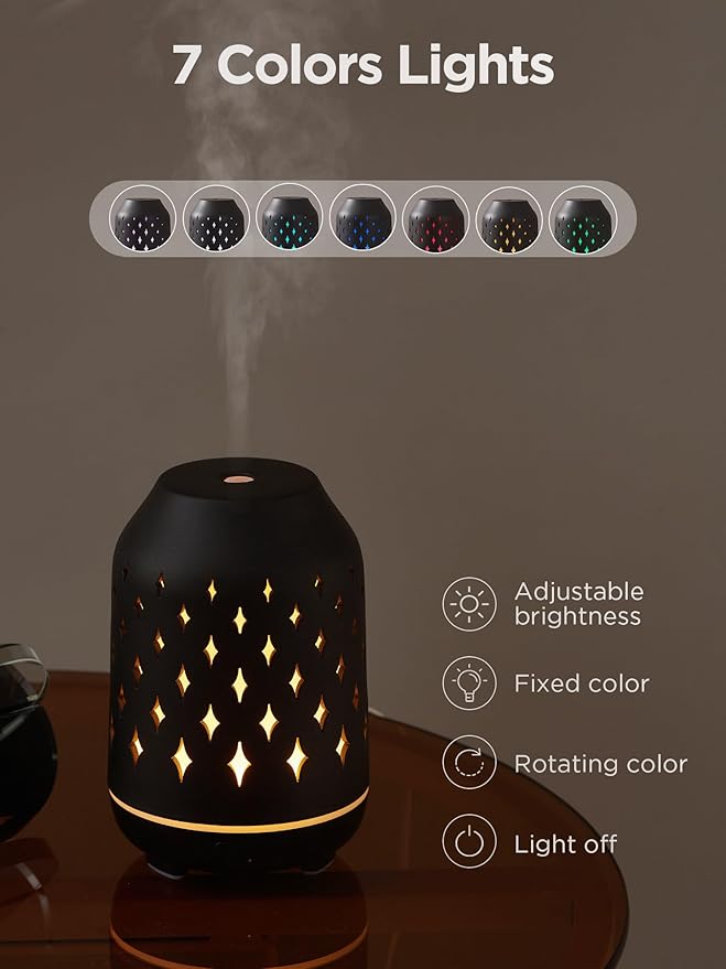 InnoGear Aromatherapy Diffuser, 150ml Ceramic Diffuser Ultrasonic Humidifier Cool Mist Essential Oil Diffusers for Home Air Diffuser with 2 Mist Modes Waterless Auto Off, Black-CubbioJoy