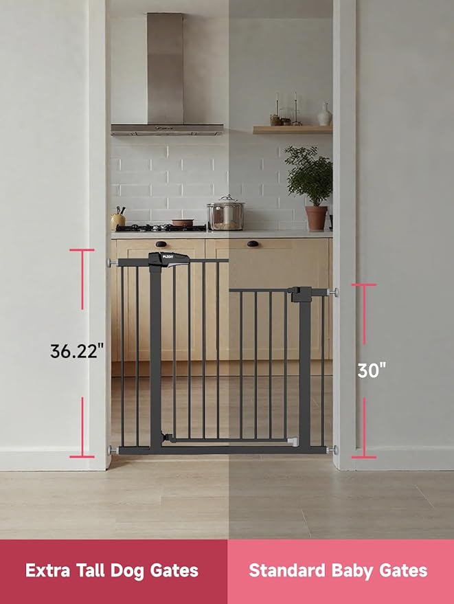 36.2" Extra Tall Baby Gate for Stairs, 29.5-46" Wide Dog Gate for Doorways, Walk Thru Auto Close Metal Child Gate for The House, Stairs and Doorways, Pet Gate Pressure Mounted Dog Gate Indoor (Black)-CubbioJoy