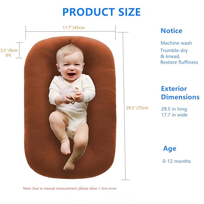 Baby Lounger for Newborns, Baby Nest & Floor Cushion, Soft Cotton, Portable Diaper Changing Pads for Boys & Girls 0-12 Months(Coffee)-CubbioJoy
