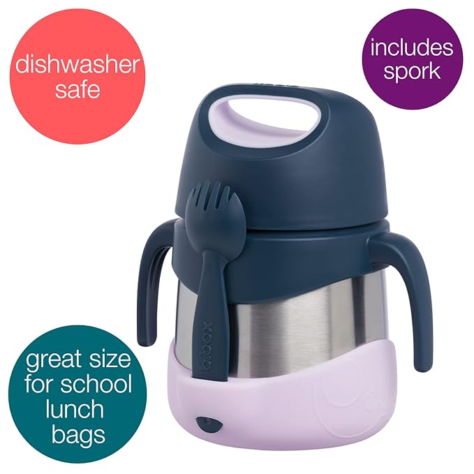 b.box Insulated Food Jar with Spork for Toddlers | Easy Open Container | Stainless Steel, 5hrs + of perfect temperatures | Dishwasher safe, BPA Free (Indigo Rose, 11 oz)-CubbioJoy