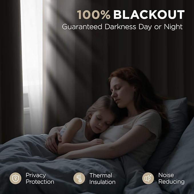 Joydeco 72 Inch Blackout Curtains for Bedroom, Thermal Insulated Black Out Curtains 2 Panels Set, Room Darkening Drapes for Living Room Window Rod Pocket Back Tab (W52 x L72 Inch, Light Beige)-CubbioJoy