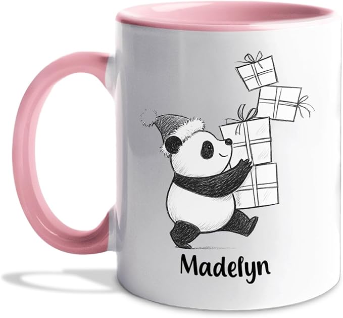 Customized Name Panda Bear Accent Coffee Cup, Personalized Panda Bear Ceramic Teacup Gift For Animal Lover Kids Child on Birthday Christmas, Cute Bears Travel Coffee Mug 11 Oz 15 Oz, Animal White Mug-CubbioJoy