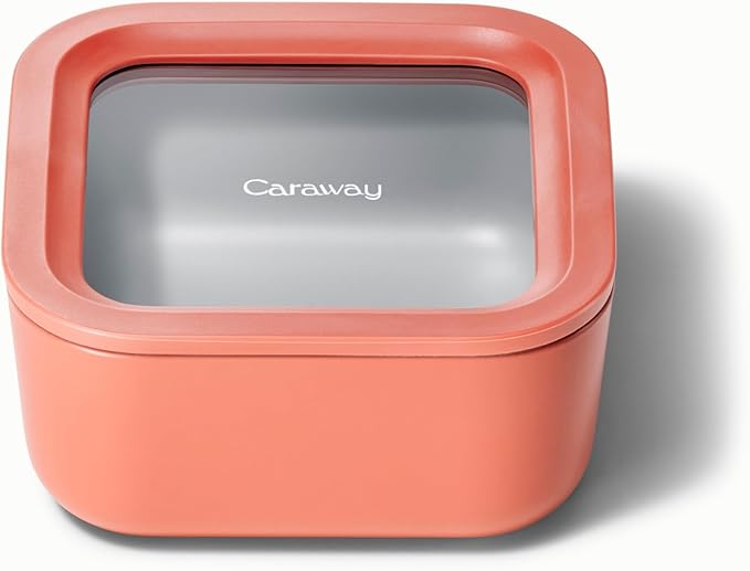 Caraway Glass Food Storage - 4.4 Cup Glass Container - Ceramic Coated Food Container - Non Toxic, Non Stick Lunch Box Container with Glass Lids - Dishwasher, Oven, & Microwave Safe - Perracotta-CubbioJoy