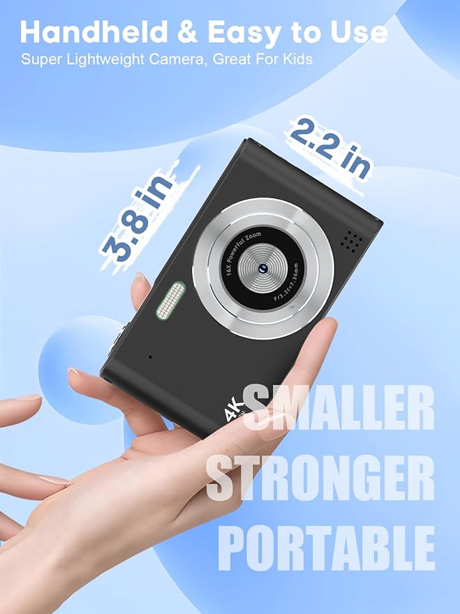 Digital Camera, 44MP Full HD 1080P Point and Shoot Camera with 64GB Card, Anti Shake 16X Zoom Compact Volg Cameras, Portable Small Camara Gift for Kids, Ages Teen Girl Boy - Black-CubbioJoy