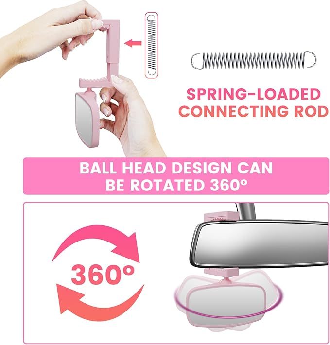 360-Degree Baby Car Mirror for Rear-Facing Seats,Kids Safety Mirrors with Tool-Free Installation,Kids Rear View Mirror BPA-Free Shatterproof & ASTM Certified (Adjustable 14"-22") (PINK)-CubbioJoy