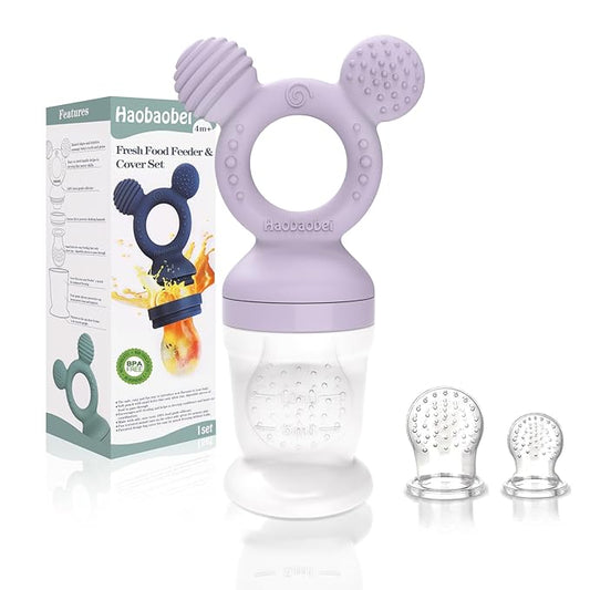 Baby Fruit Feeder, Frozen Teething Toys for Babies, Teether Pacifier with 3 Extra Teats, Eating Essentials, BPA Free Baby Feeding Supplies (Lavender)-CubbioJoy