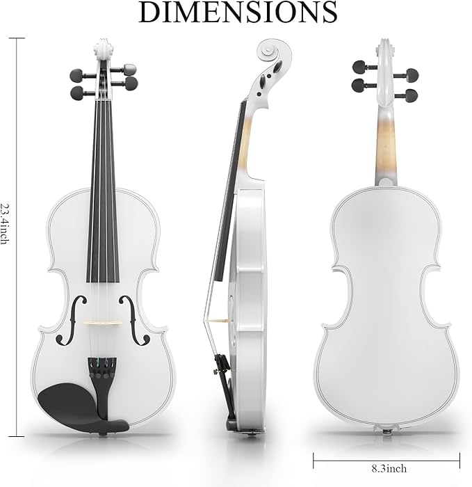 4/4 Beginner Violin Kit for Adults, Complete Full Size Violin Set with Portable Case, Bow, Rosin, White-CubbioJoy