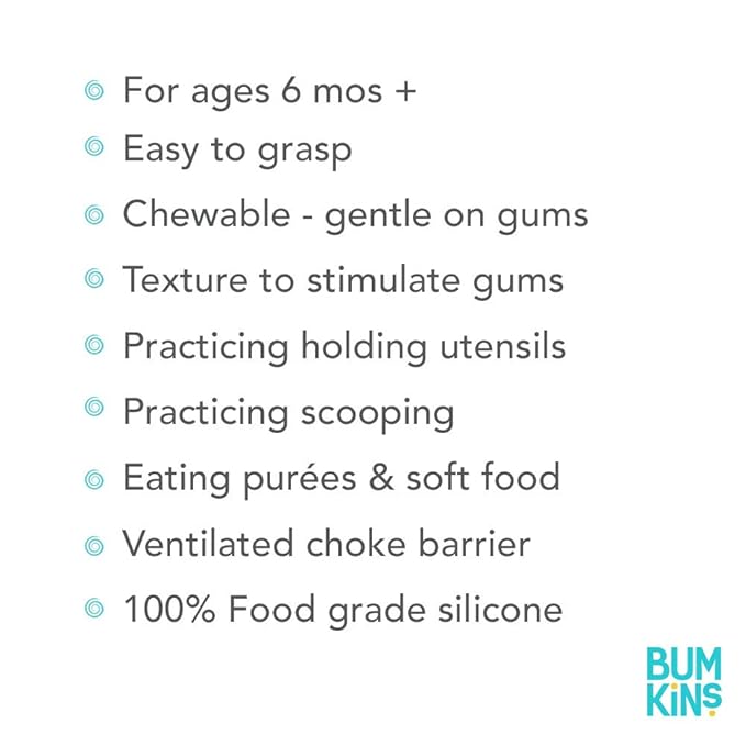 Bumkins Baby Utensils Set, Chewtensils Silicone Spoons for Dipping, Self-Feeding, Baby Led Weaning, Trainer Learning, First Stage Eating, Soft Practice Fork and Spoon, Babies 6 Months, Pineapple-CubbioJoy