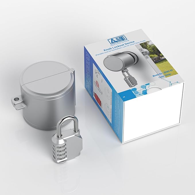 AST Door Knob Lockout Device with Passcode Padlock, Childproof Door Knob Cover, Lock Out to Smart Doorknob. Safety Cover for Faucet, Valve, Spigot. Prevent Access to Keyhole, Matte Silver-CubbioJoy